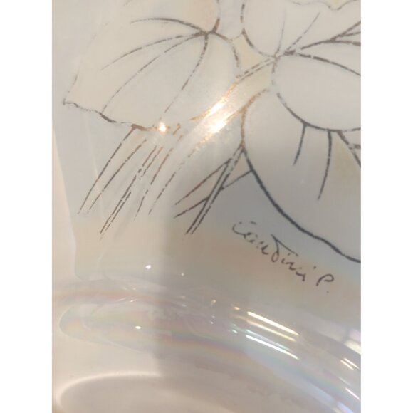 Vintage Painted Iridescent White Vase Hand Blown signed by artist 7 1/4" - Picture 11 of 11